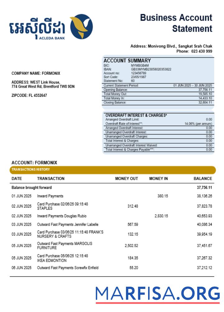 Downloadable Acleda company statement Word and PDF format download for ...