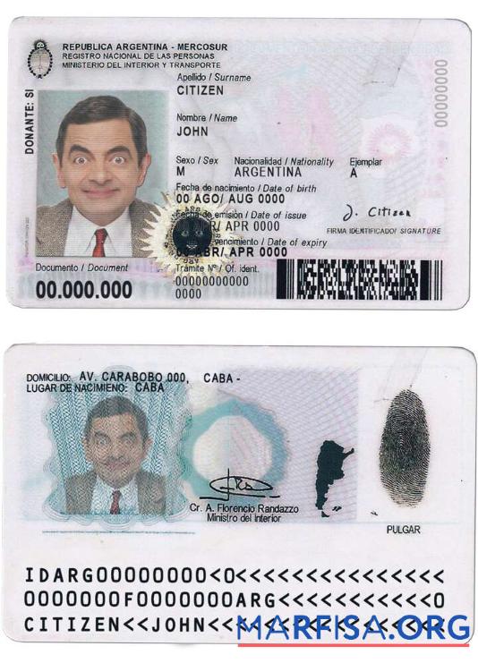 Realistic Argentina ID Card 2020 – Present example