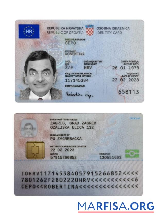 Realistic Croatia ID Card 2023 Present template