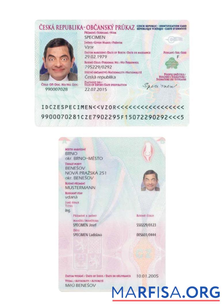 Downloadable Czech Identification Card template