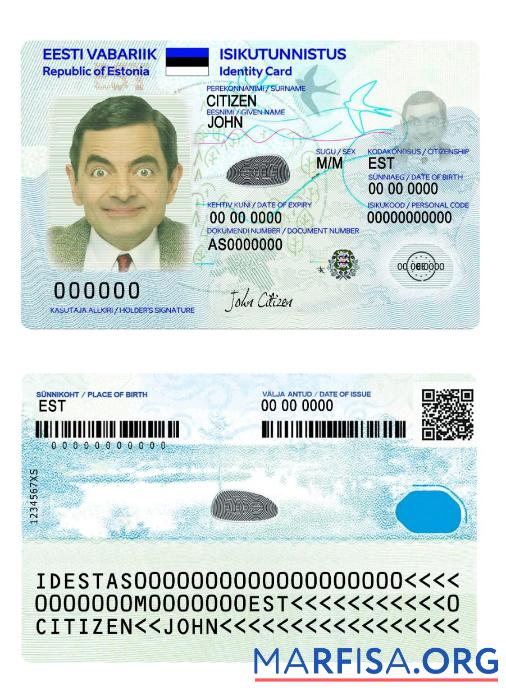 Printable Estonia ID Card 2018 Present Version 2 download for verification