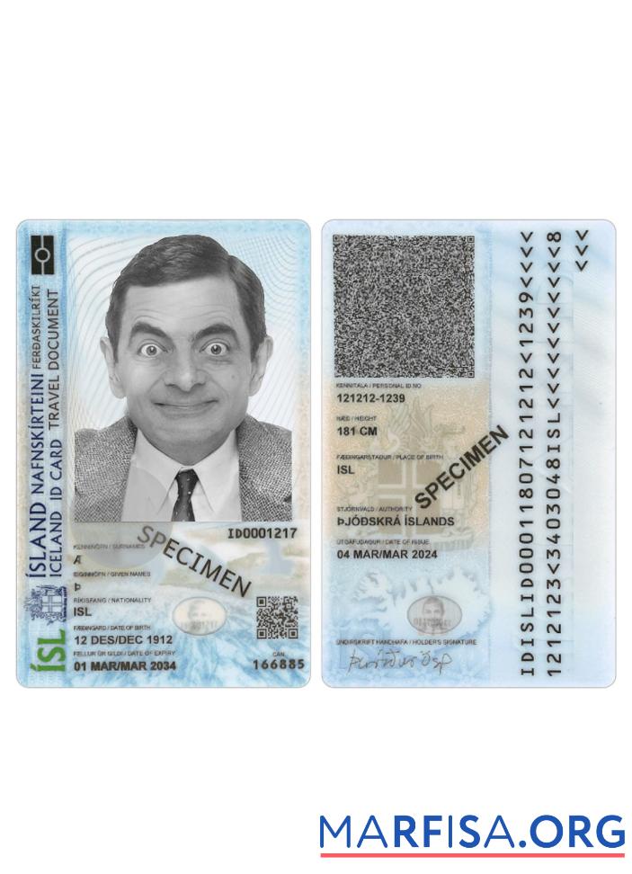 Realistic Iceland ID Card 2024 Present template