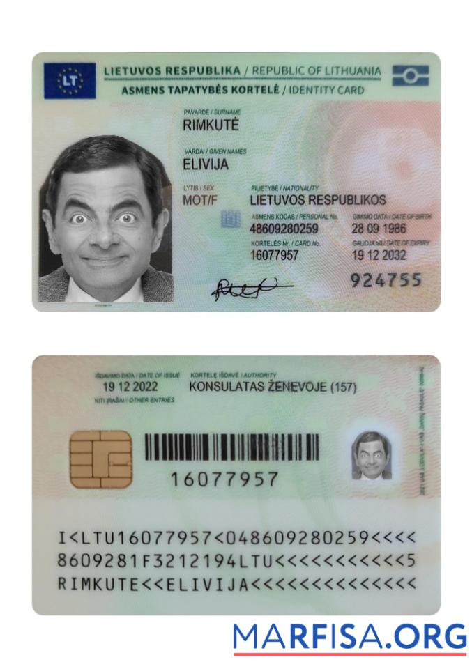 Realistic Lithuania ID Card 2022 Present download for verification