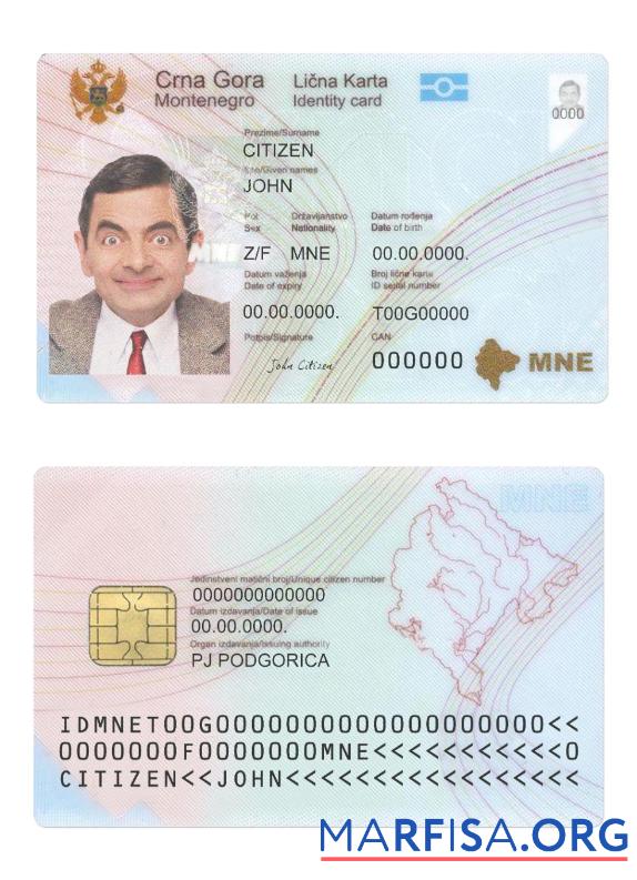 Downloadable Montenegro ID Card real example
