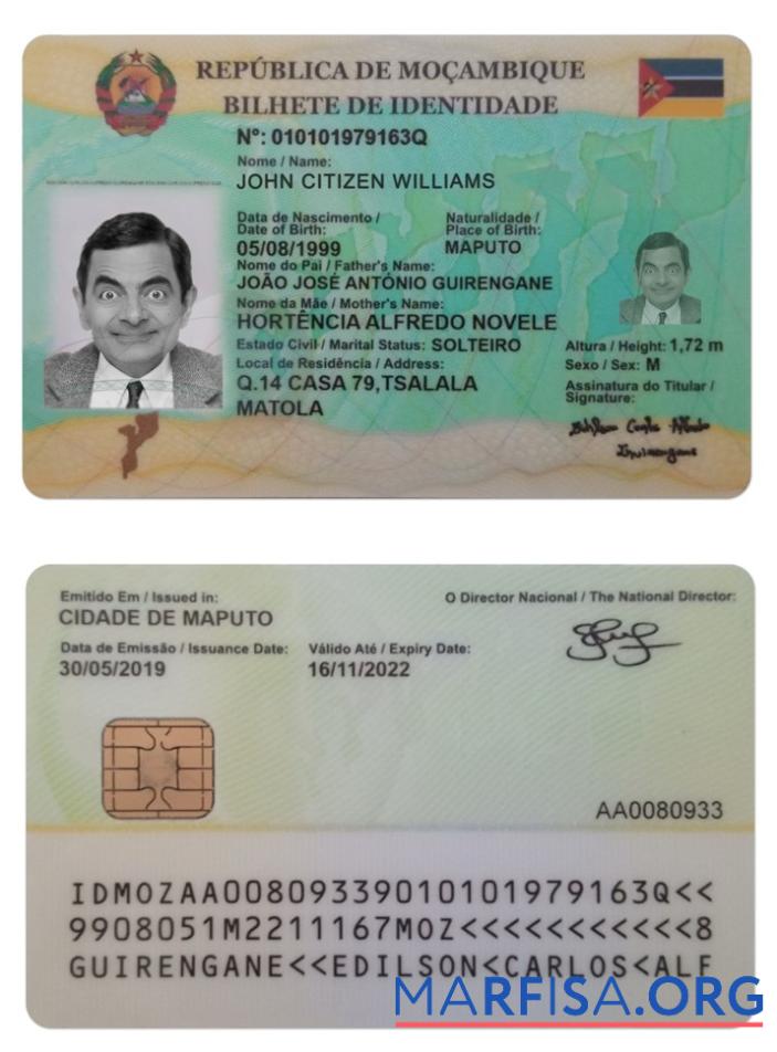 Downloadable Mozambique ID real example