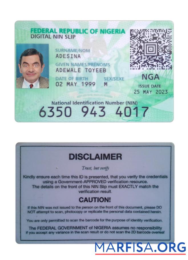 Blank Nigeria Digital ID Card 2023 Present sample