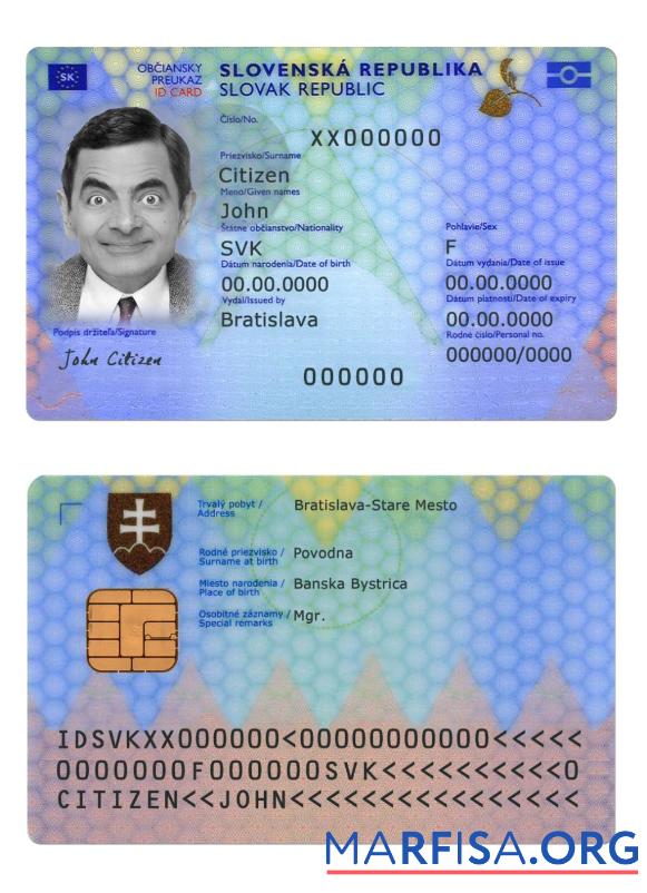 Blank Slovakia ID Card 2022 Present example