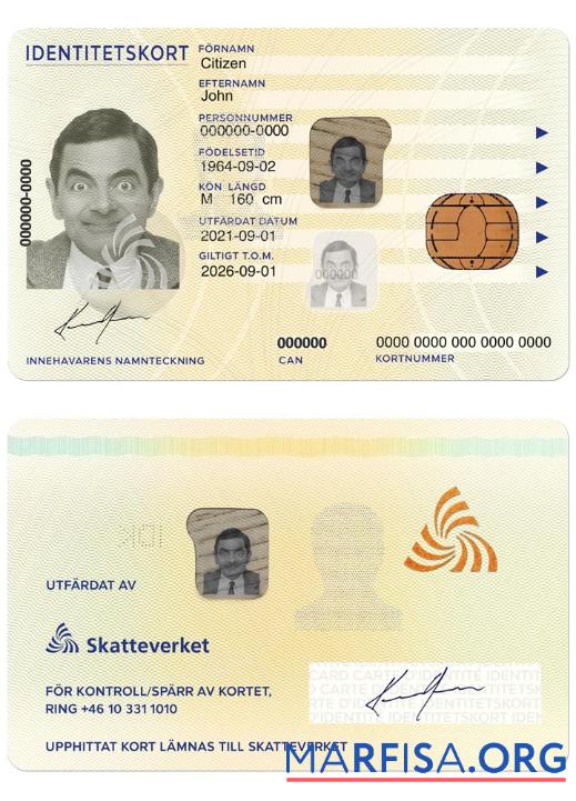 Realistic Sweden Identity Card PSD Template, 2017 – Present download for verification