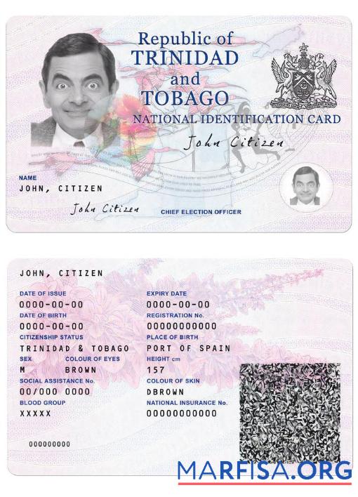 Downloadable Trinidad And Tobaco ID Card sample