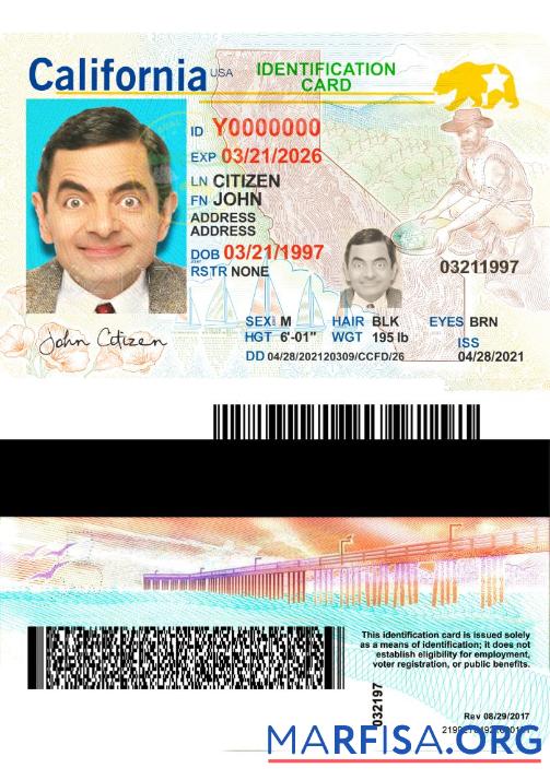 Blank USA California ID Card 2021 Present download for verification