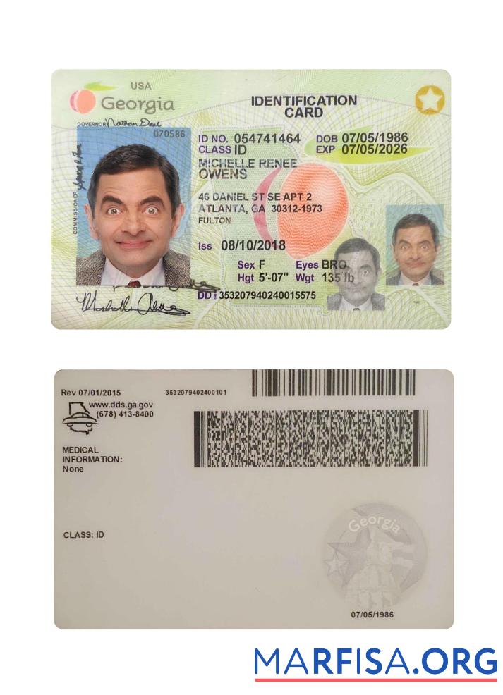 Blank USA Georgia ID Card 2018 Present template