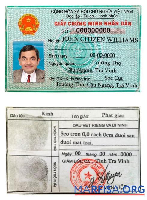 Printable Vietnam ID example